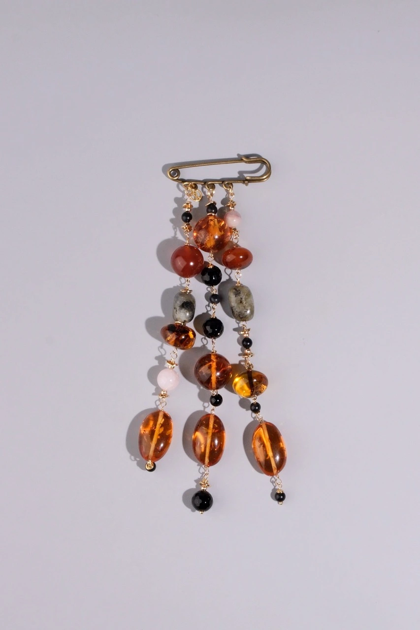 Ожеброшь из янтаря и лабрадорита желтого цвета - 17 000 Ожеброшь из янтаря и лабрадорита - мастерская Надежды Бойко