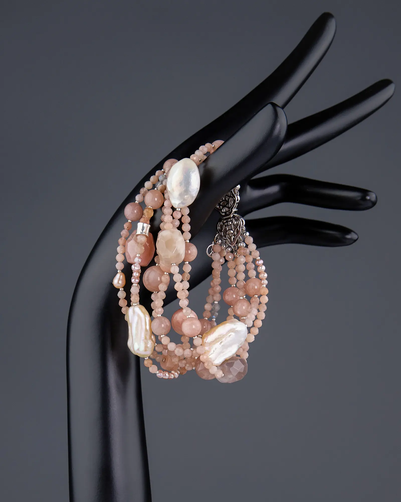 Комплект из солнечного камня бежевого цвета Кварц - 86 200 Комплект из солнечного камня - мастерская Надежды Бойко