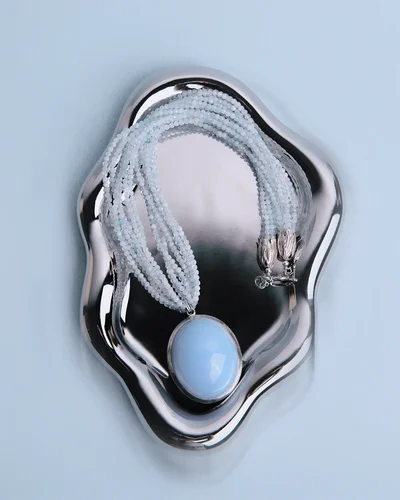 Бусы аквамарин с кулоном агат - мастерская Надежды Бойко