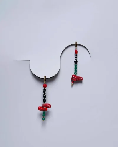 Серьги коралл, кварц разноцветного цвета - 10 400 Серьги коралл, кварц - мастерская Надежды Бойко