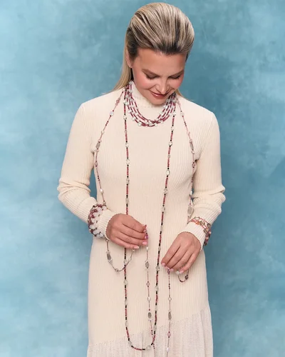 Аркан клубничный кварц, жемчуг - мастерская Надежды Бойко