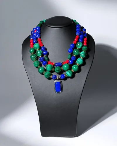 Бусы малахит с кулоном лазурит - мастерская Надежды Бойко