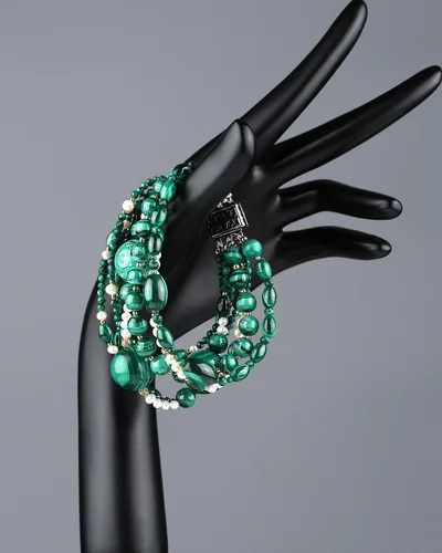 Браслет малахит, жемчуг - мастерская Надежды Бойко