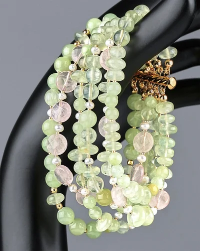 Браслет пренит, розовый кварц - мастерская Надежды Бойко