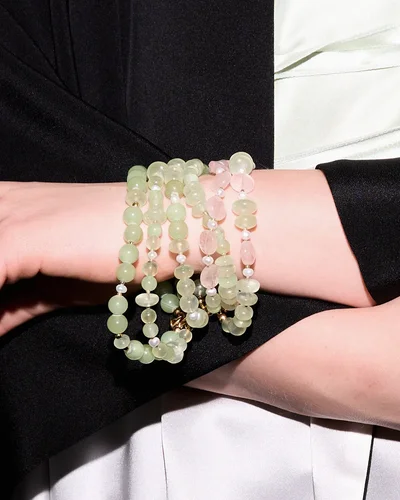 Браслет пренит, розовый кварц - мастерская Надежды Бойко