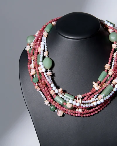 Бусы сапфирин, родохрозит - мастерская Надежды Бойко