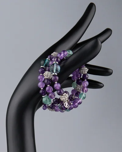 Браслет мемори аметист, флюорит - мастерская Надежды Бойко