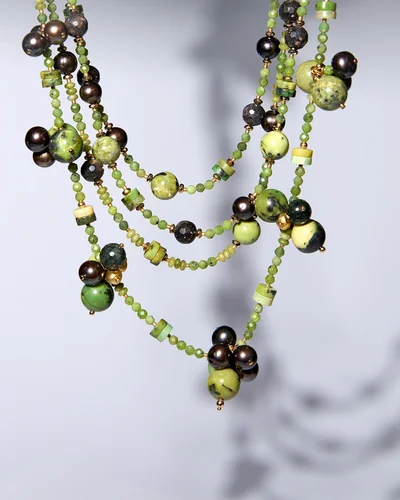 Бусы хризопраз, болдер опал - мастерская Надежды Бойко