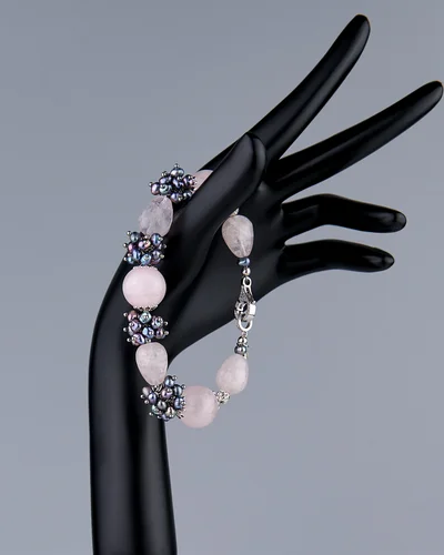 Браслет розовый кварц, жемчуг - мастерская Надежды Бойко