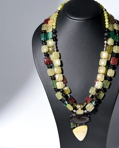 Бусы пренит с кулоном обсидиан, лизардит, хризолит - мастерская Надежды Бойко