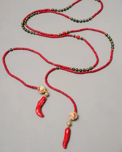 Аркан коралл, жемчуг - мастерская Надежды Бойко