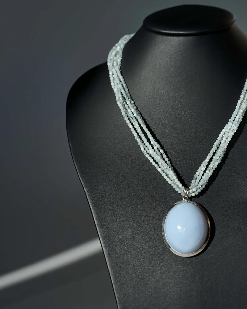 Бусы аквамарин с кулоном агат - мастерская Надежды Бойко