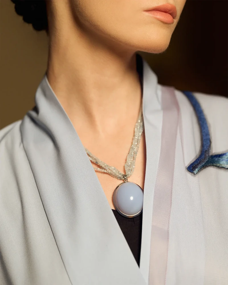 Бусы аквамарин с кулоном агат - мастерская Надежды Бойко