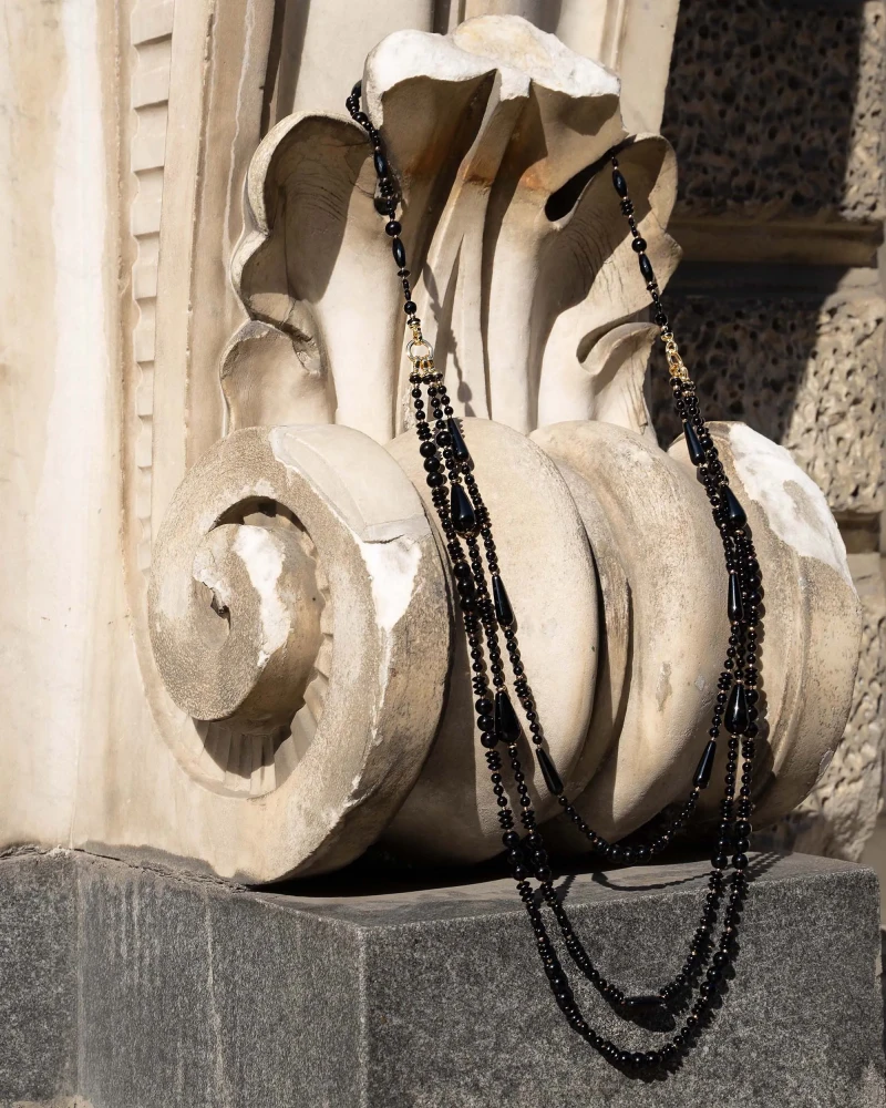 Бусы кросс-боди черный агат - мастерская Надежды Бойко