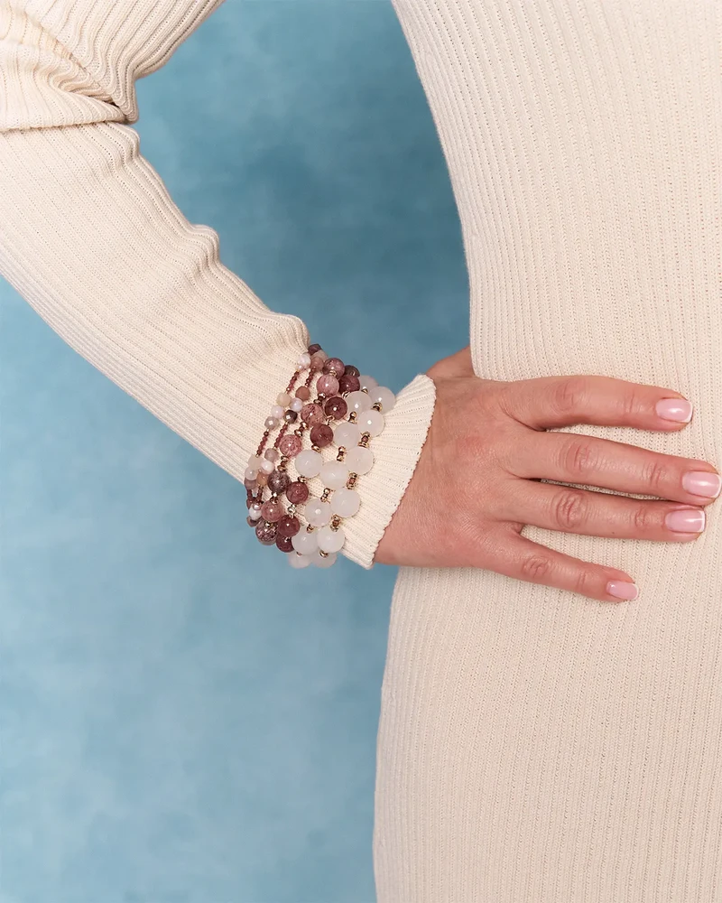 Браслет клубничный кварц, жемчуг - мастерская Надежды Бойко