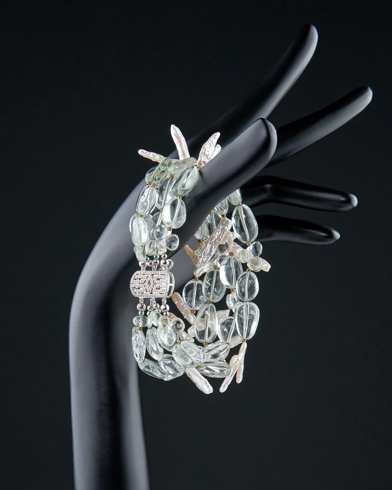 Браслет празиолит с жемчугом бива - мастерская Надежды Бойко