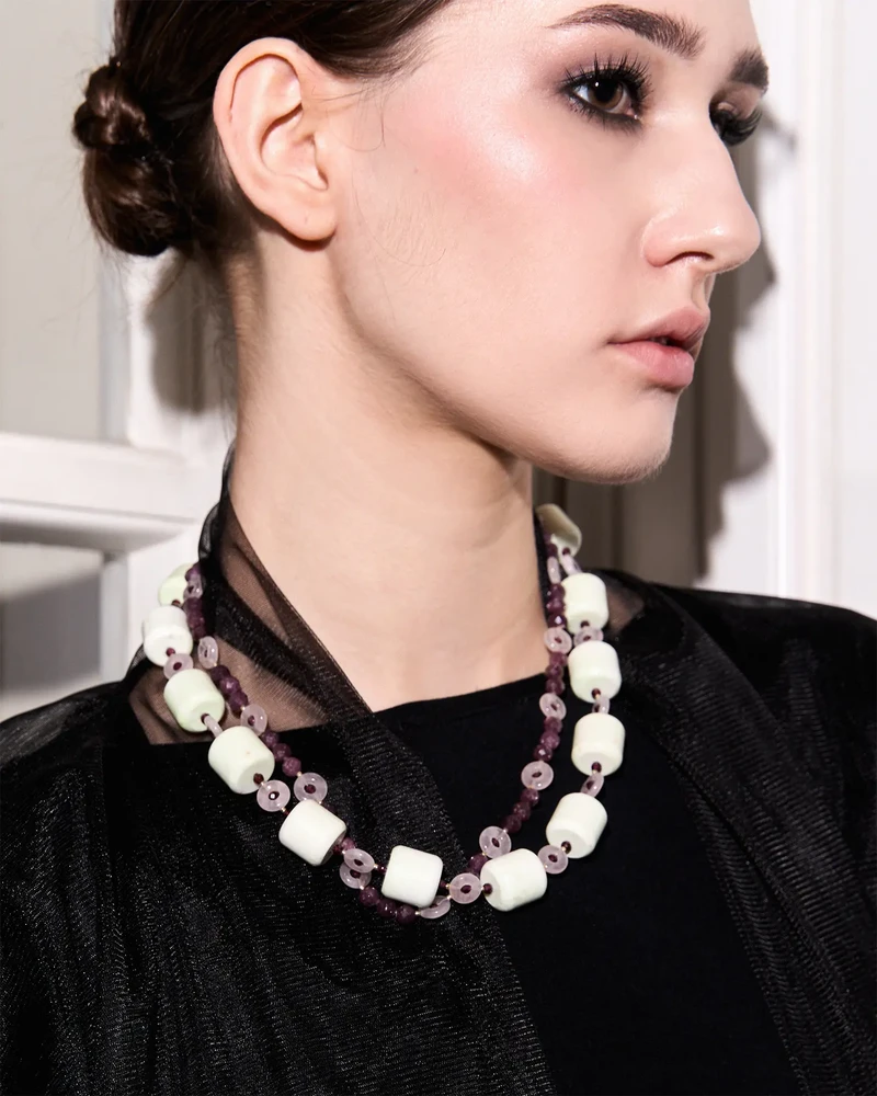 Бусы лепидолит, розовый кварц - мастерская Надежды Бойко