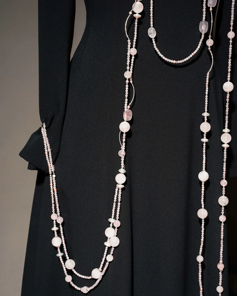 Аркан розовый кварц, жемчуг - мастерская Надежды Бойко