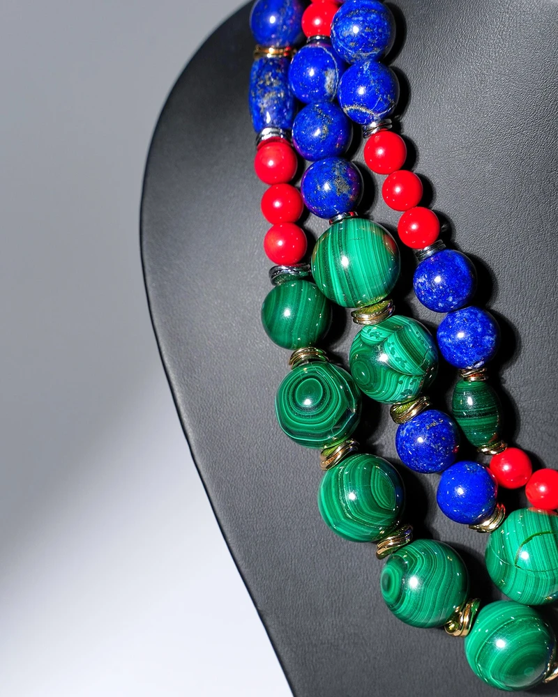 Бусы малахит с кулоном лазурит - мастерская Надежды Бойко