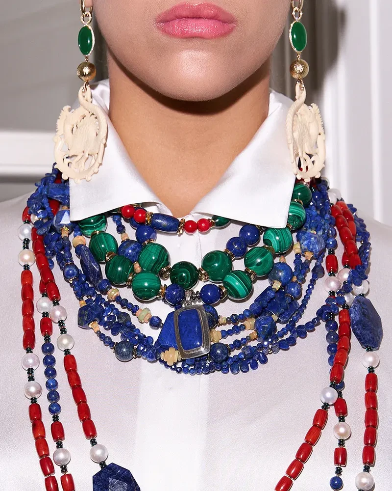 Бусы малахит с кулоном лазурит - мастерская Надежды Бойко