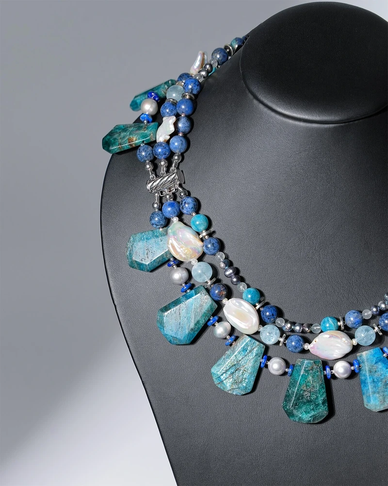 Бусы апатит, жемчуг - мастерская Надежды Бойко