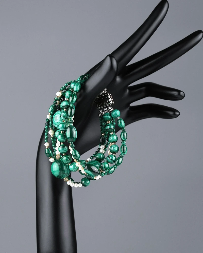 Браслет малахит, жемчуг - мастерская Надежды Бойко