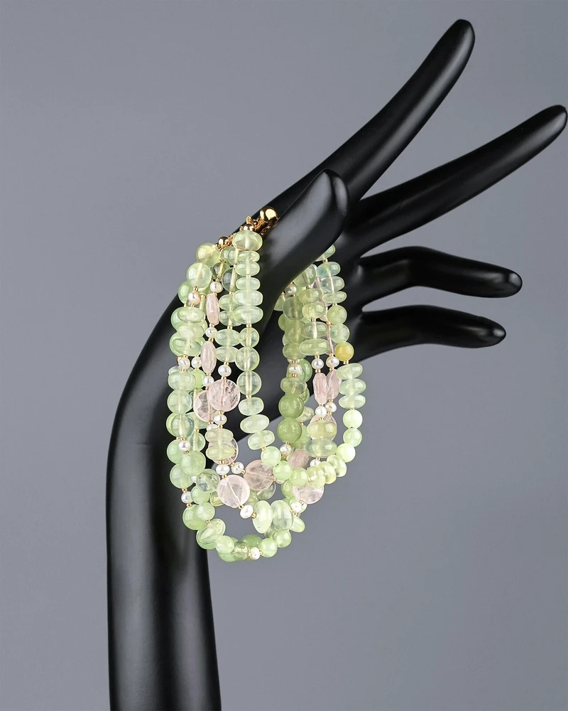 Браслет пренит, розовый кварц - мастерская Надежды Бойко