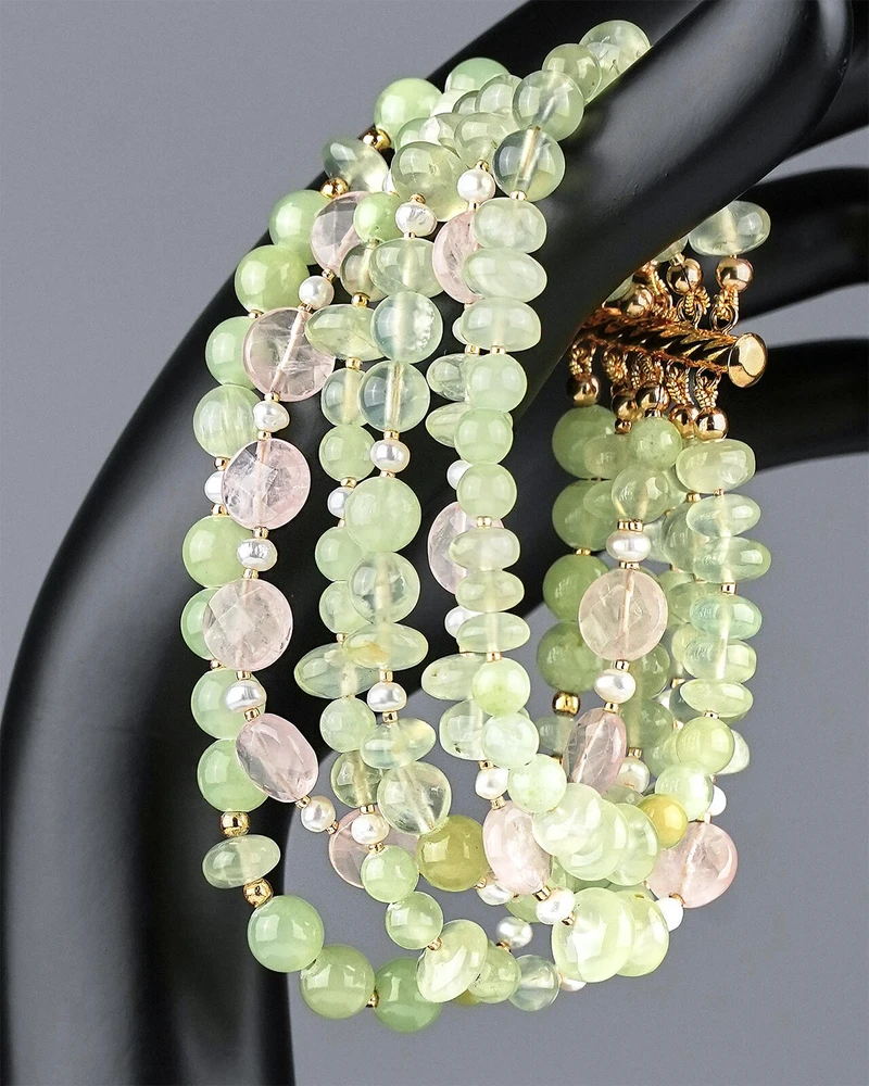 Браслет пренит, розовый кварц - мастерская Надежды Бойко