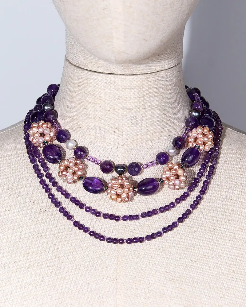 Бусы из аметиста и жемчуга - мастерская Надежды Бойко