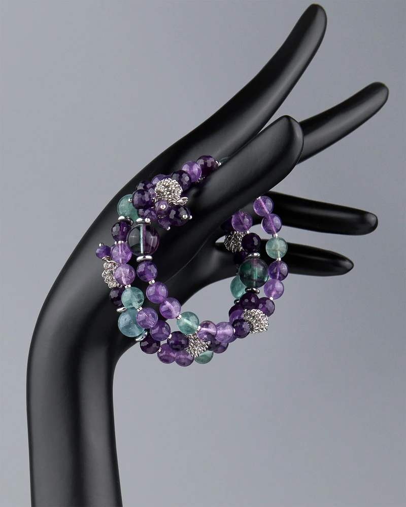 Браслет мемори аметист, флюорит - мастерская Надежды Бойко