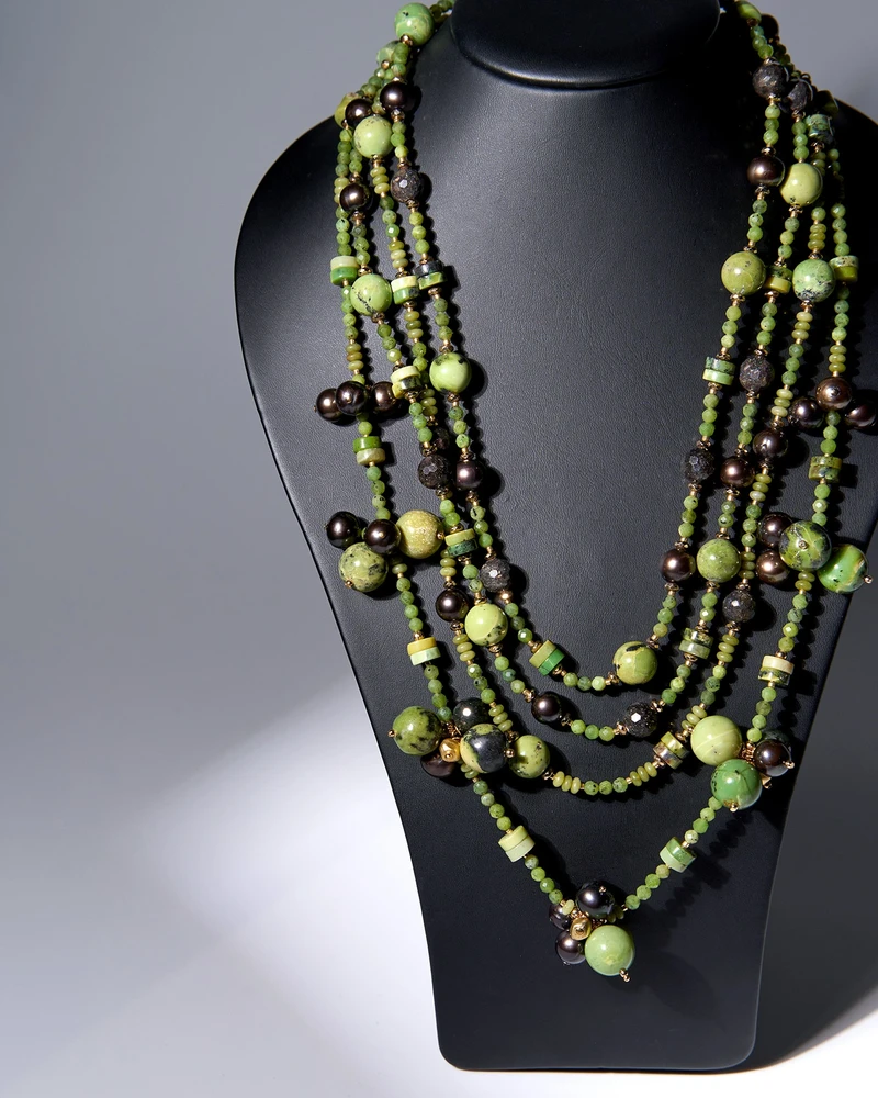 Бусы хризопраз, болдер опал - мастерская Надежды Бойко