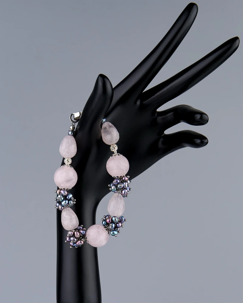 Браслет розовый кварц, жемчуг - мастерская Надежды Бойко