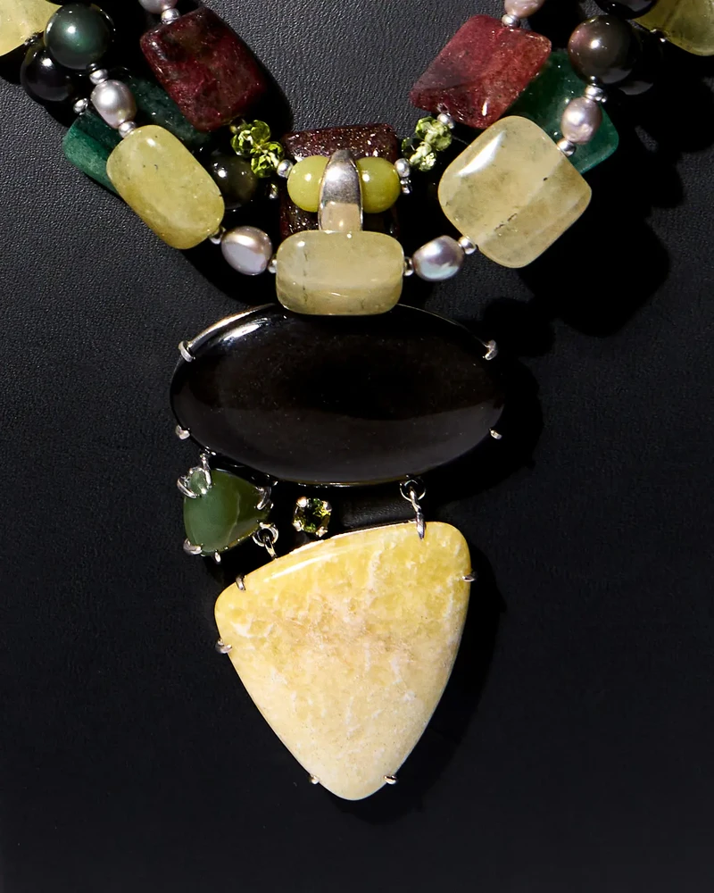 Бусы пренит с кулоном обсидиан, лизардит, хризолит - мастерская Надежды Бойко